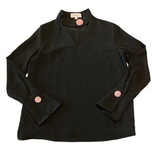 VERO MODA CLASSIC Black Mock Neck V-Neck Blouse Long Sleeve Size S